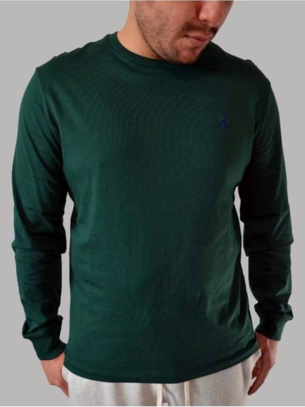 Polo Ralph Lauren Men’s Long Sleeved T-Shirt Large Green Blue Pony Classic Fit